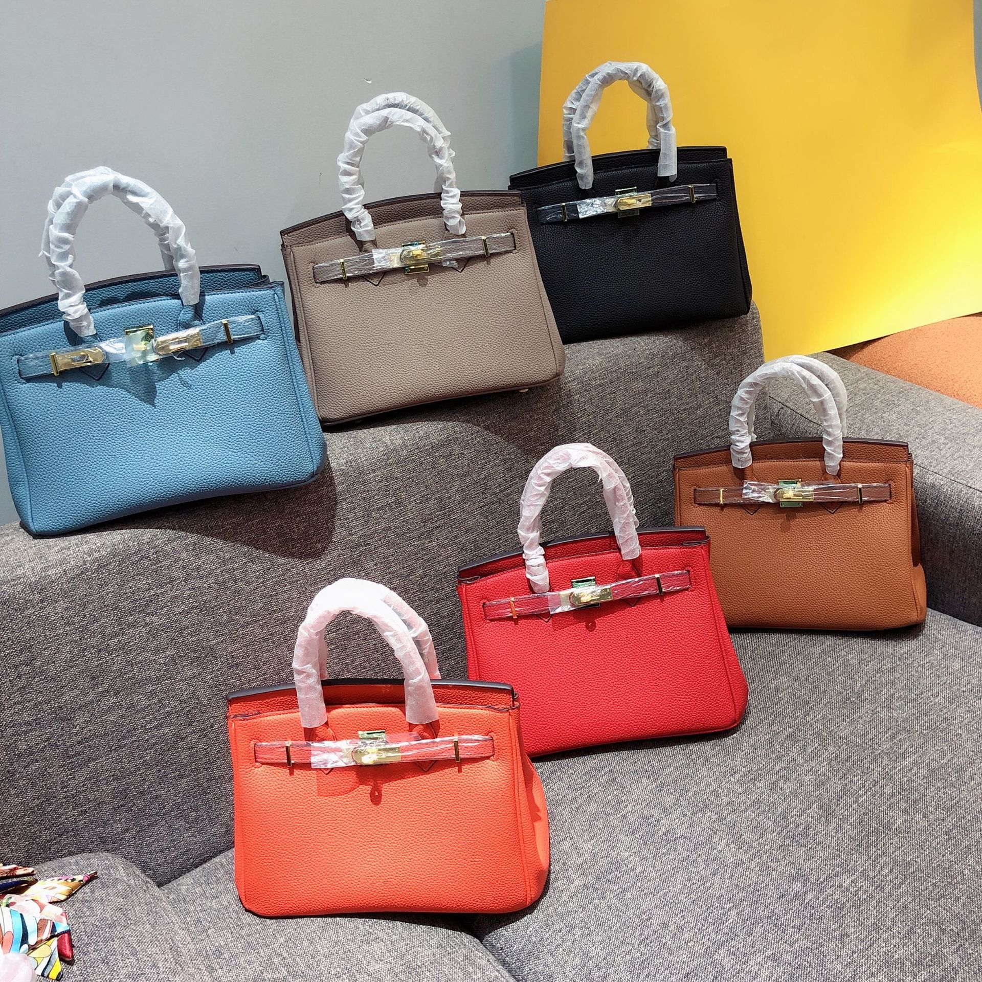 litchi pattern platinum bag 30cm buckle handbag Boutique foreign trade popular single shoulder bag 25cm spot
