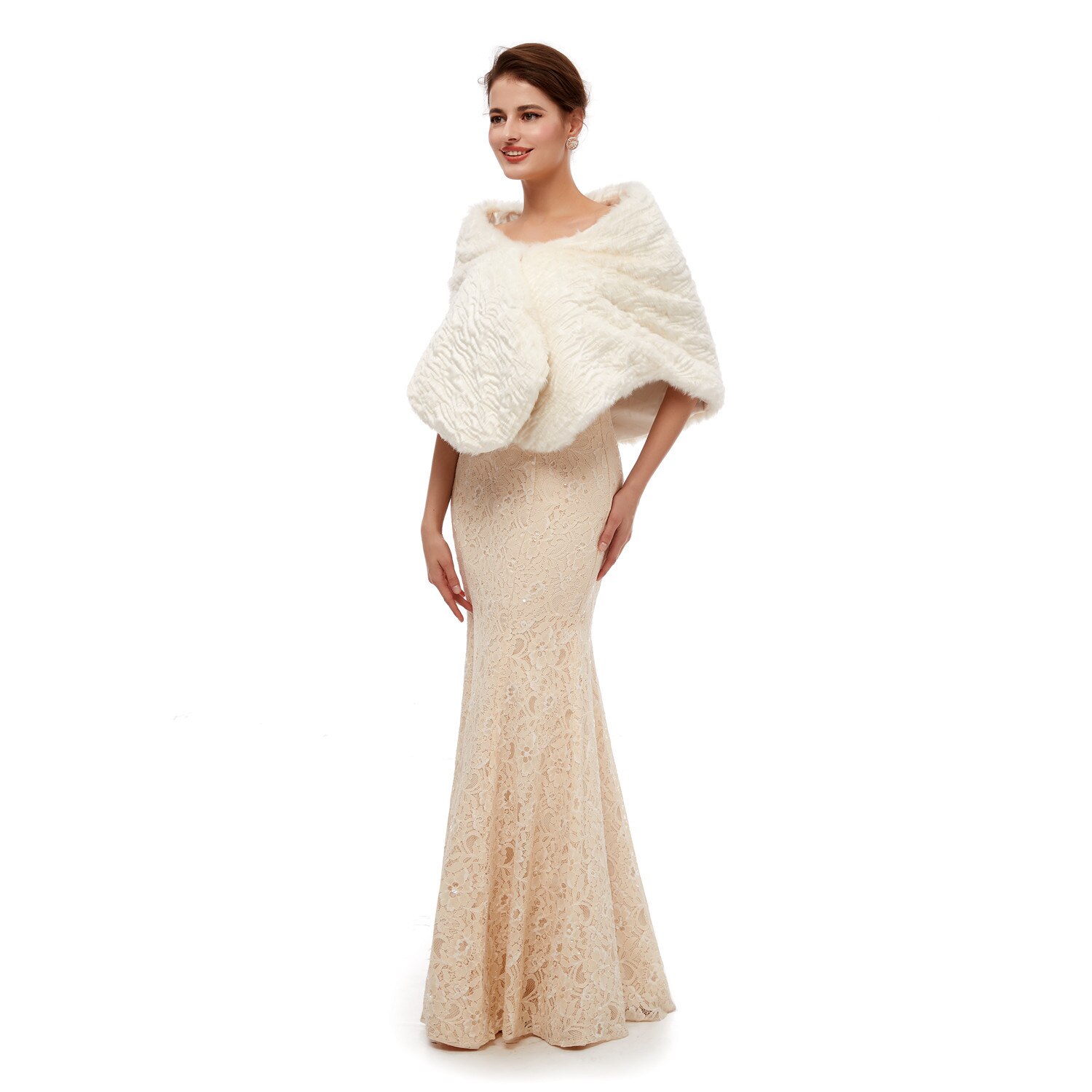 Bont Sjaal Bruiloft Wrap Vrouwen Winter 3/4 Lengte Mouwen Bridal Wraps Warm Bont Boleros Bridal Jacket Avond jas: 165
