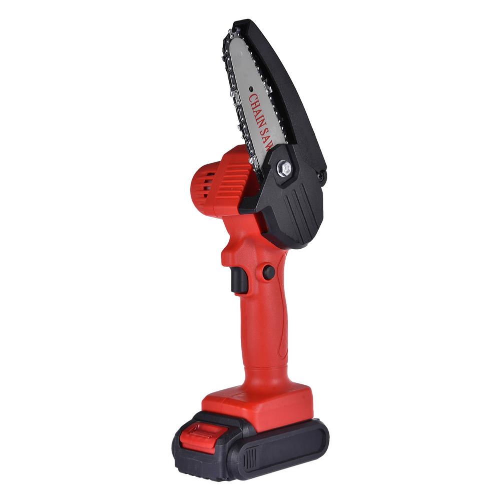 Mini Electric Chainsaw Cordless Handheld Pruning Saw With Led Light Portable Battery Wood Cutter Home Garden Logging Power Tool: Red EU