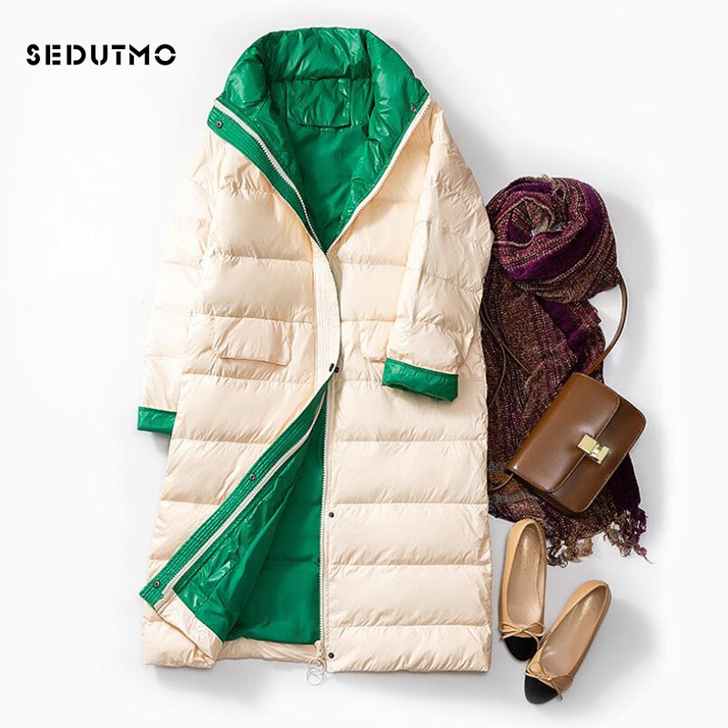 Sedutmo vinter långa dunjackor dam oversize tjock varm kappa patchwork höst slimmad pufferjacka