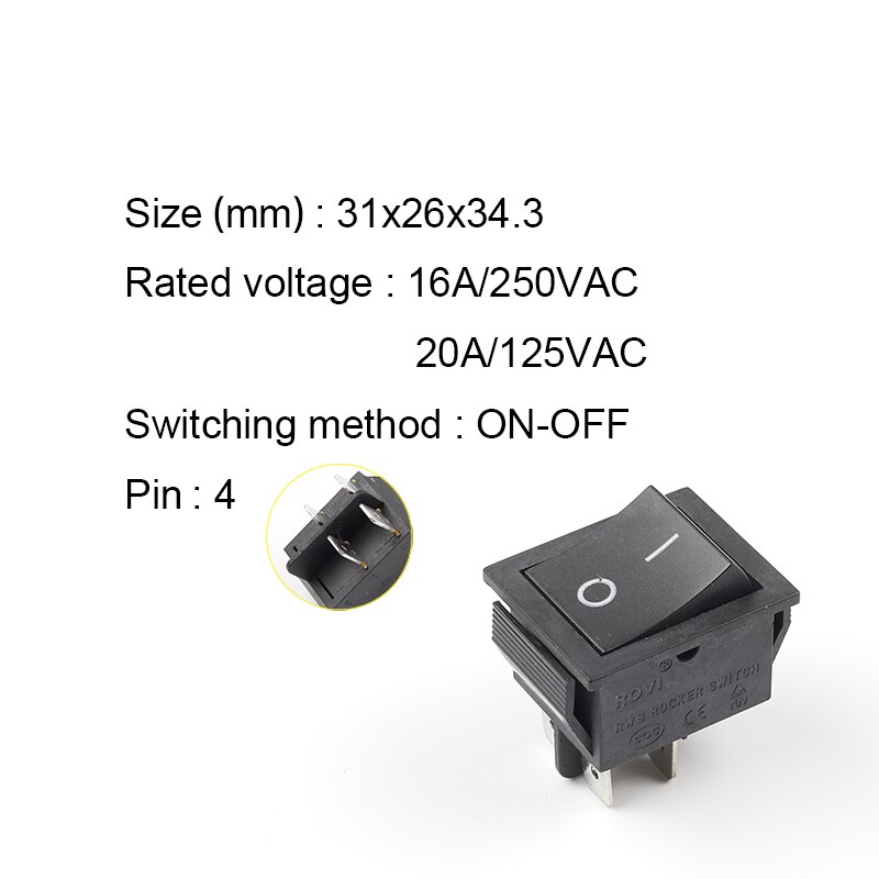 1PCS 4 Pin Rocker Switch ON-OFF Electrical equipment With Light Power Switch 16A 250VAC/ 20A 125VAC KCD4: 4Pin Black