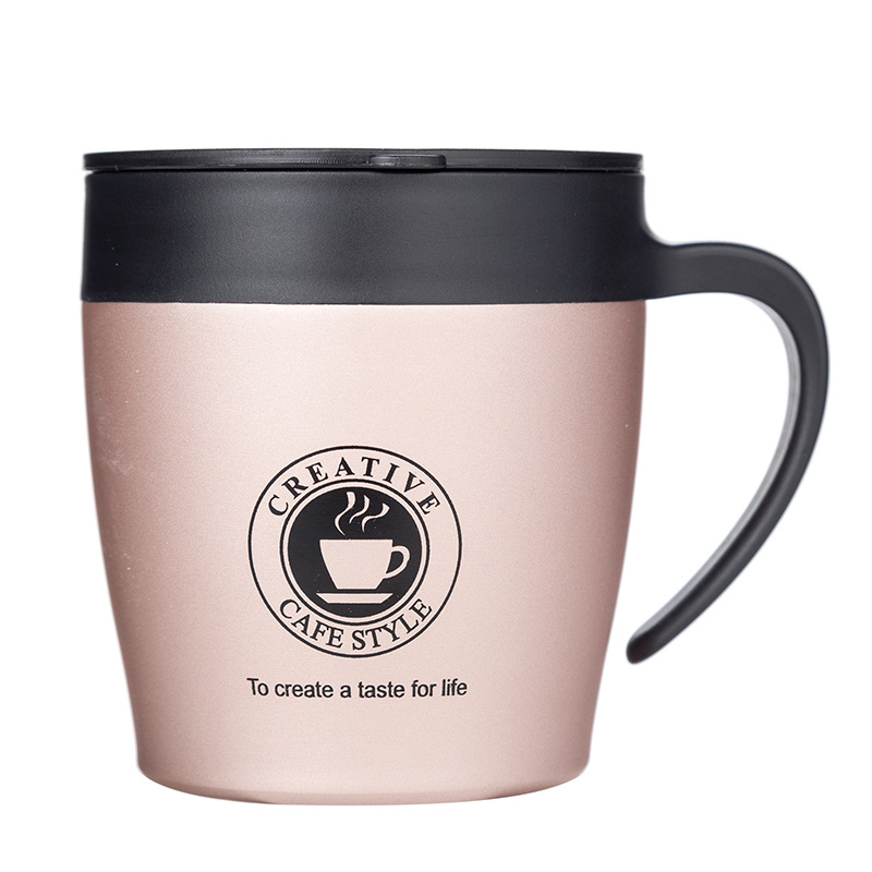 Taza de café ecológica de acero inoxidable de 330ml, taza con cuchara, taza que se agita sola, taza de café de viaje con aislamiento al vacío para oficina: Rose Gold