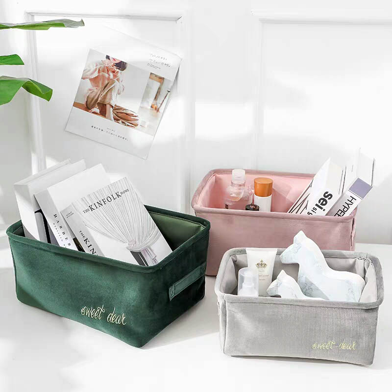 Velvet Storage Box Nordic Style Desktop Cosmetics Storage Basket Snack Book Sundries Storage Basket Organizer