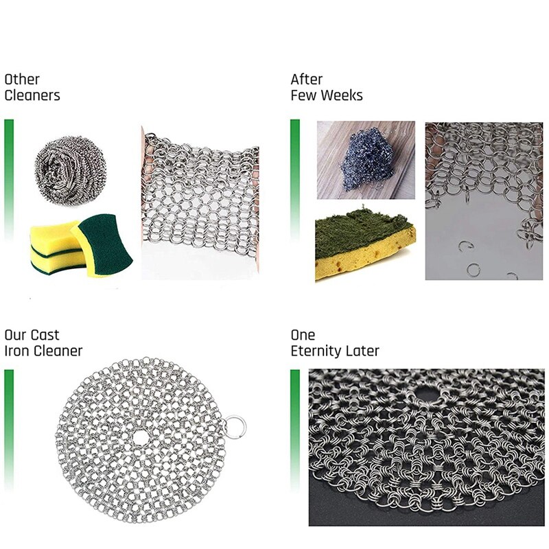 Cast Iron Cleaner,Stainless Steel Chainmail Scrubber,Easy Cleaning For Pans,Dutch Ovens,Grills Griddle