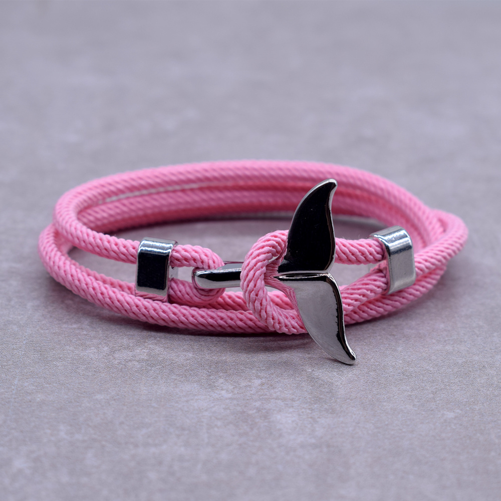 Anker Stijl Sieraden Oceaan Zilveren Kleur Whale Tail Charme Armband 2-3 Ronden Verstelbare Touw Armbanden Voor Mannen Vrouwen: S0937