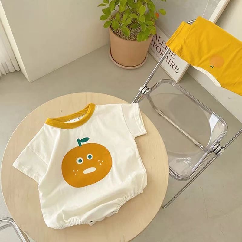 2022 Zomer Baby Baby Boy Casual Korte Mouw Bodysuit Peuter Meisje Losse Cartoon Oranje Patroon Bodysuits