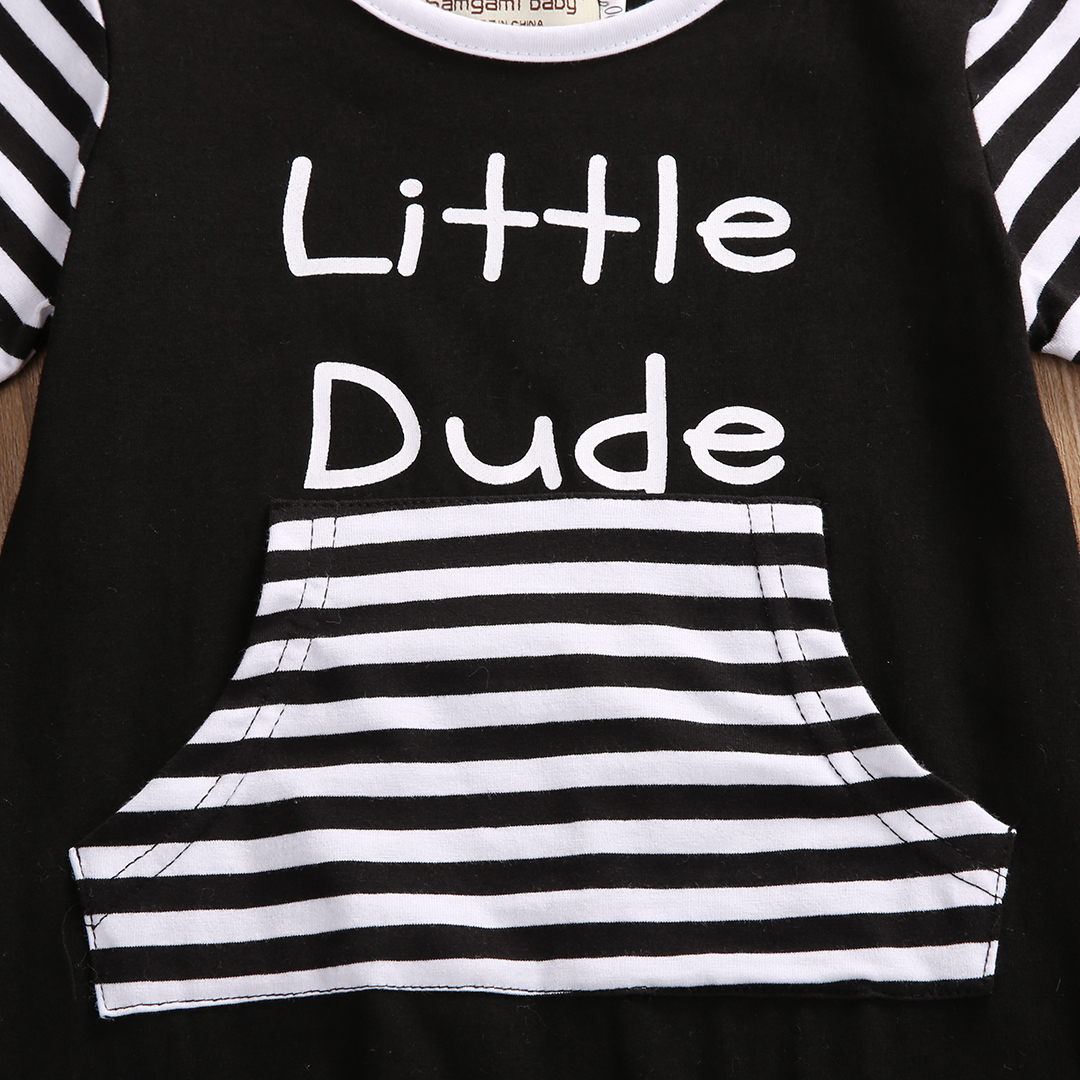 Little Dude Newborn Baby Boy Clothes Summer Short Sleeve Striped Cotton Romper Outfits Toddler Kids Jumpsuit