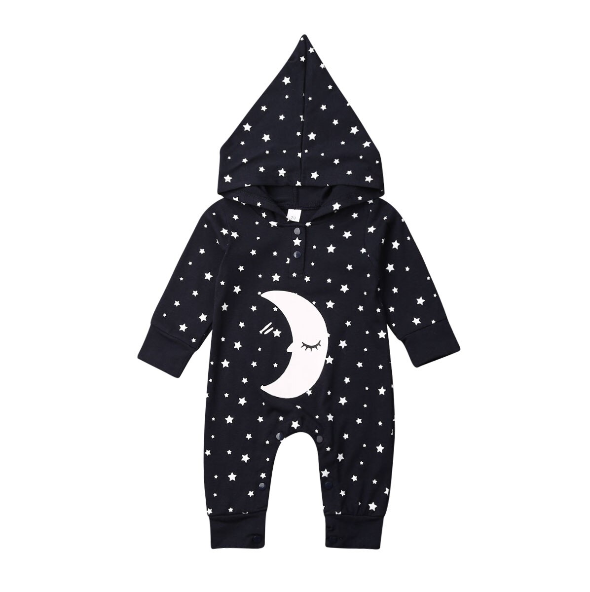 Herbst-Winter-kleidung für babys (mädchen und jungen) – sternen- und mond-kapuzenbody, strampler, warme winterkleidung: Marineblau / 12m