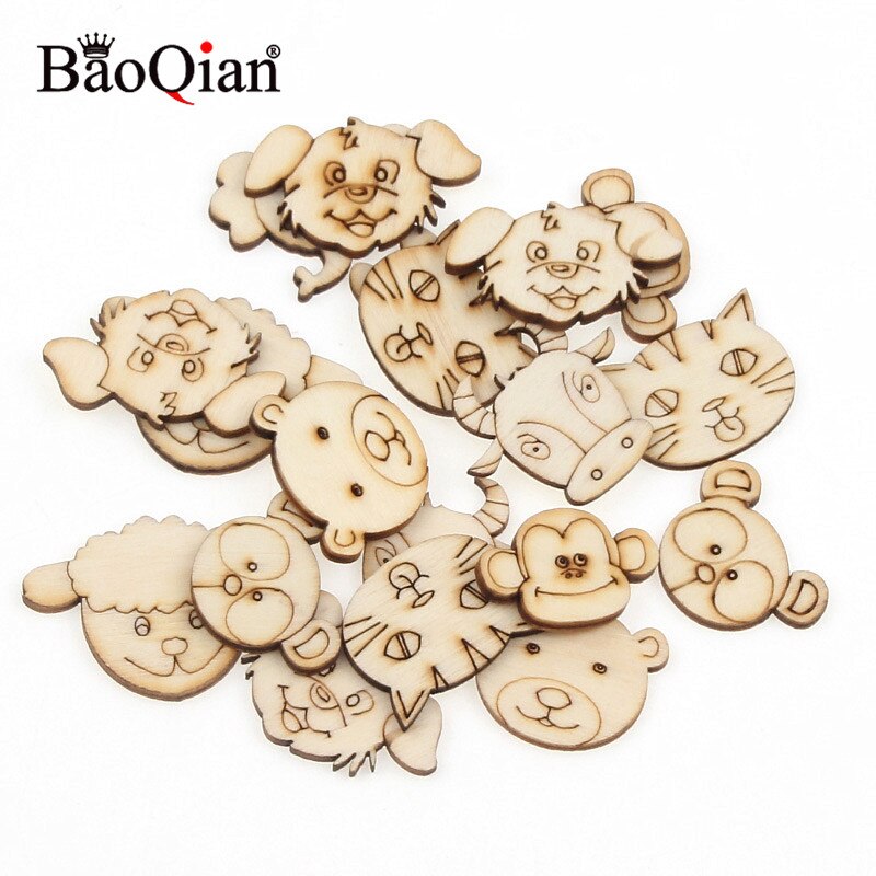 30 Stück natürliches schönes Tiermuster aus Holz zum Selbermachen, Holzhandwerk für handgefertigte Scrapbooking-Kunst, Zubehör, NäHenne, Heimdekoration