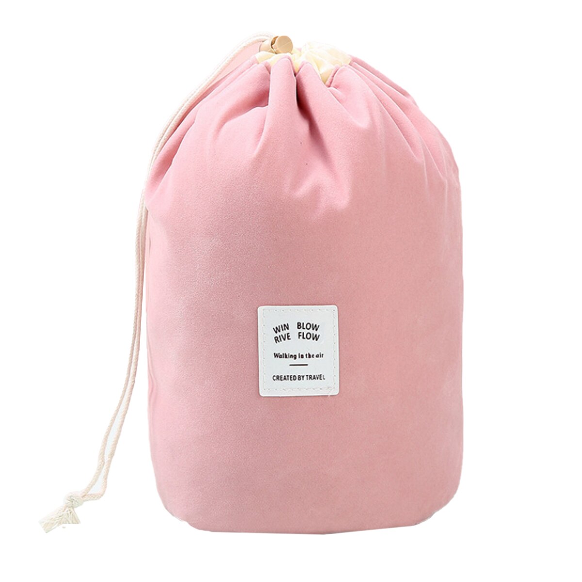 Flannel Cylinder Drawstring Storage Bag Large Capacity Convenient Travel Cosmetics Storage Bag: Pink