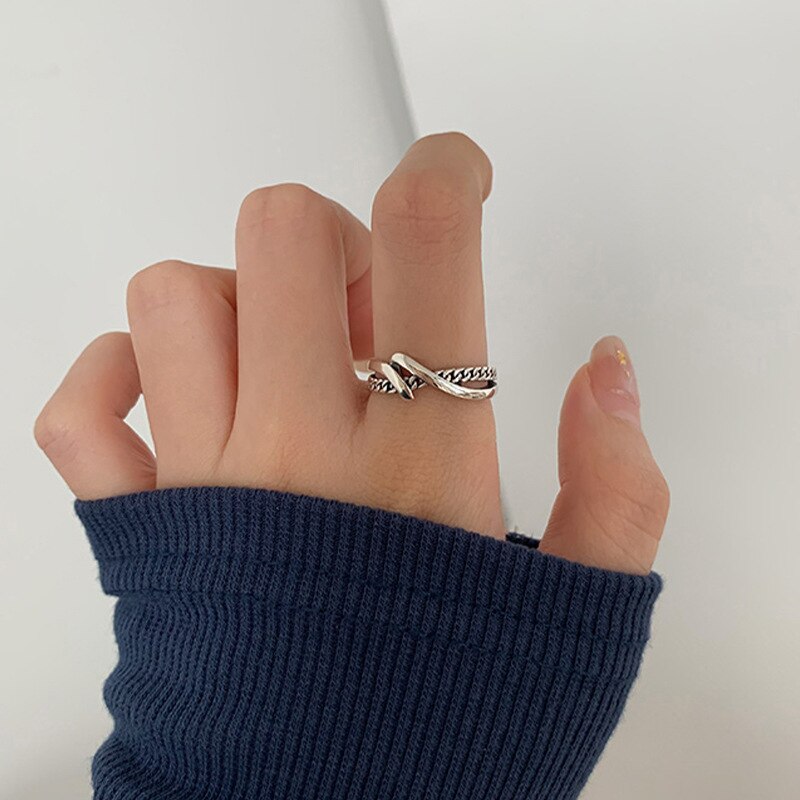 ANENJERY 925 Sterling Silver Combination Rings for Men Women Retro Personality Niche Chain Rings Party Jewelry: S-R1069