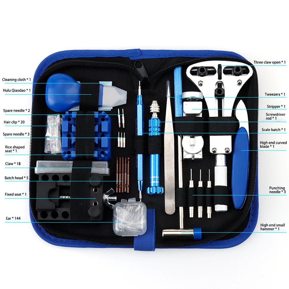 Kit de herramientas de reparación de relojes , juego completo de relojero con bolsa con cremallera para limpieza de mantenimiento y desmontaje, 208 Uds.