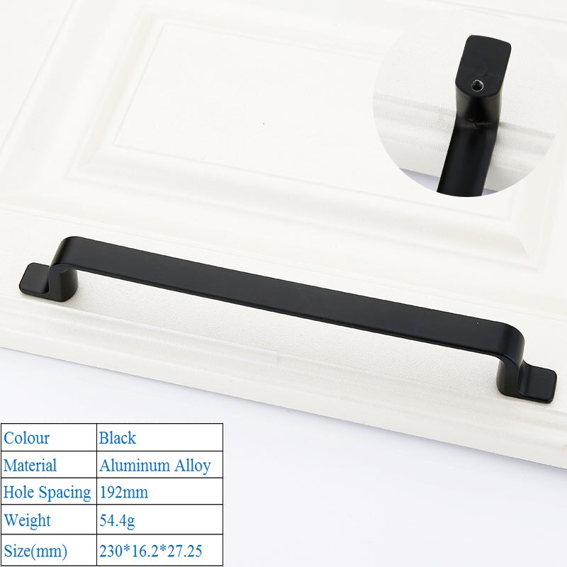Zwarte Amerikaanse Aluminium Legering Deurgrepen Garderobe Lade Pull Keukenkast Knoppen Voor Meubels Handvat Hardware Accessoires: 9012-192mm