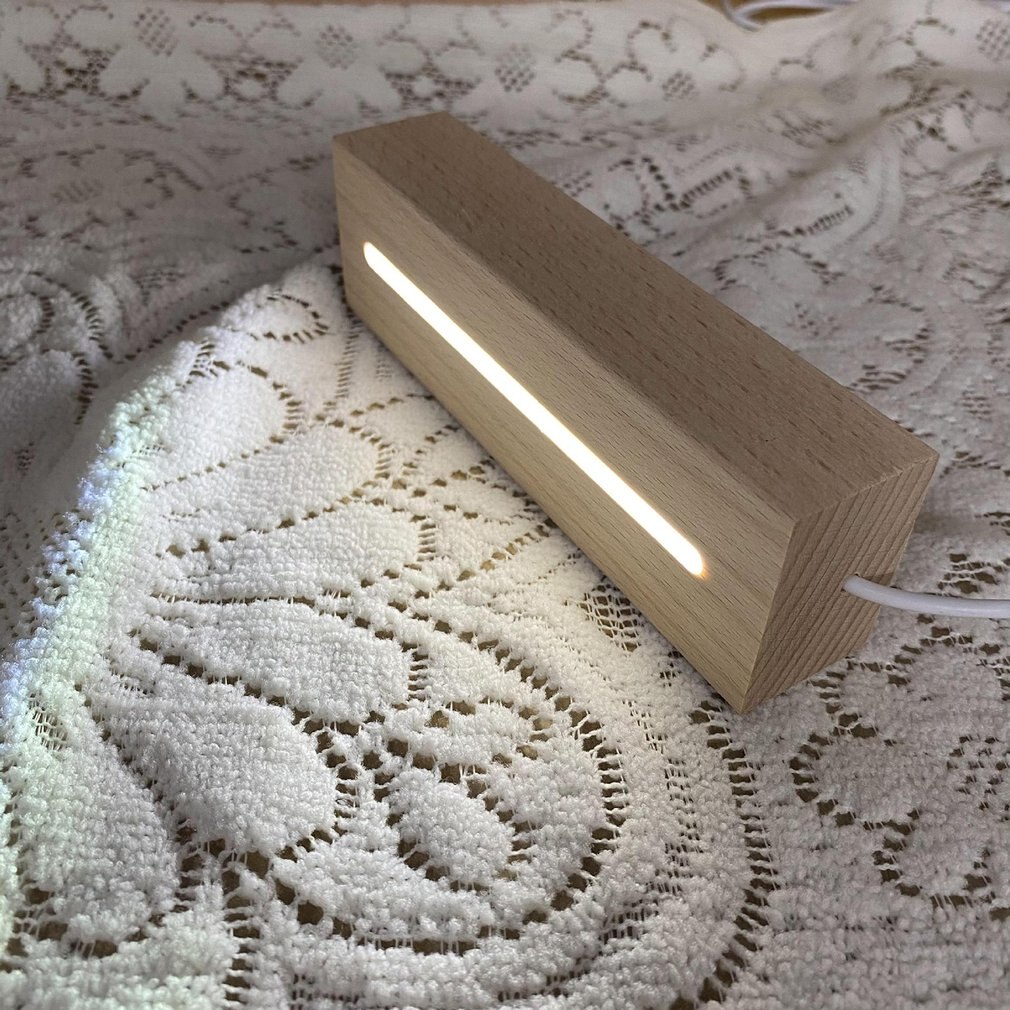 Lamp Acryl Lichtgevende Base Led Beukenhout Strip Nachtlampje Diy Houten Lamphouder Rechthoekige Lichten Houten Lichtgevende Lamp: white light