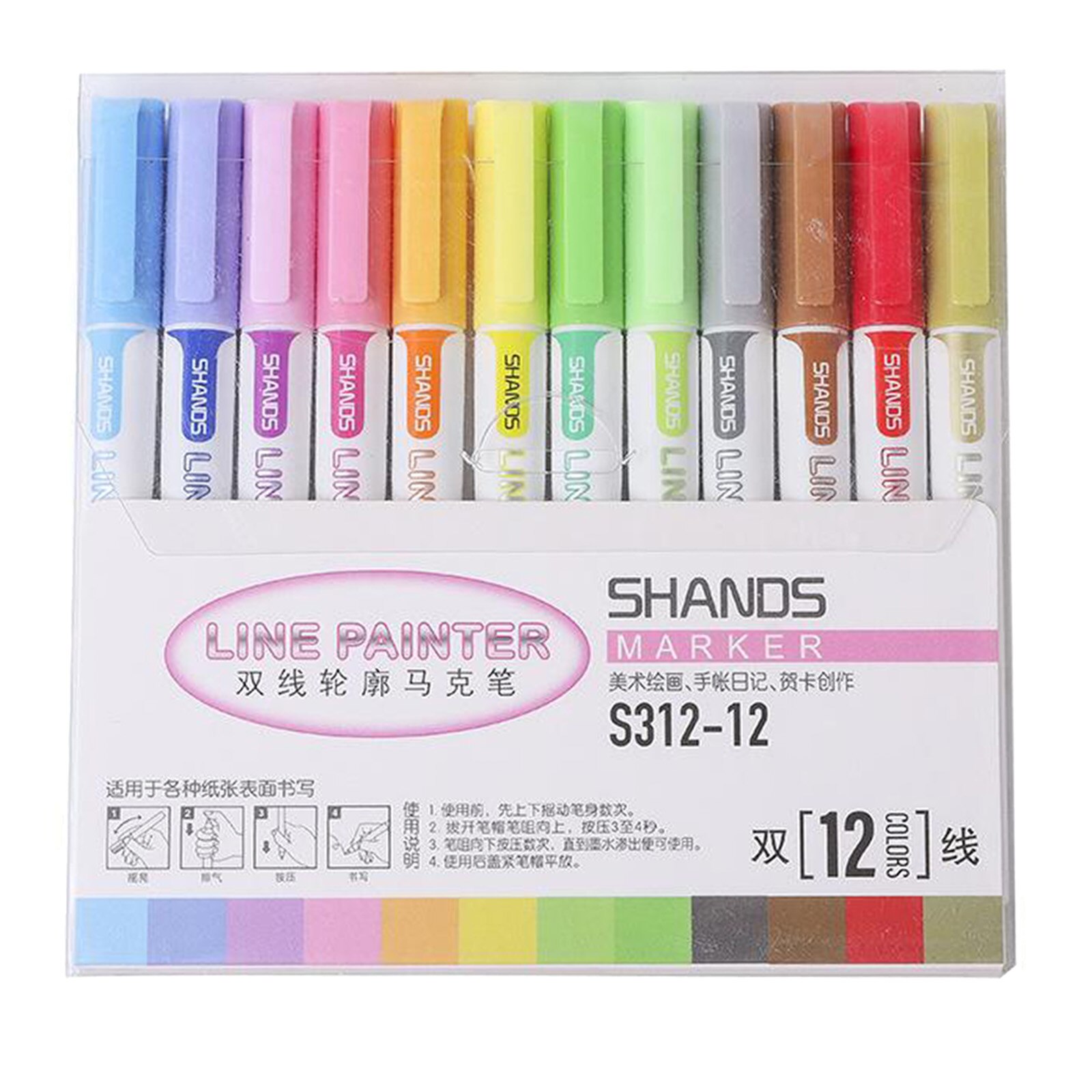 12Pcs Outline Metallic Marker Pens, Permanent Double Paint Marker Pen