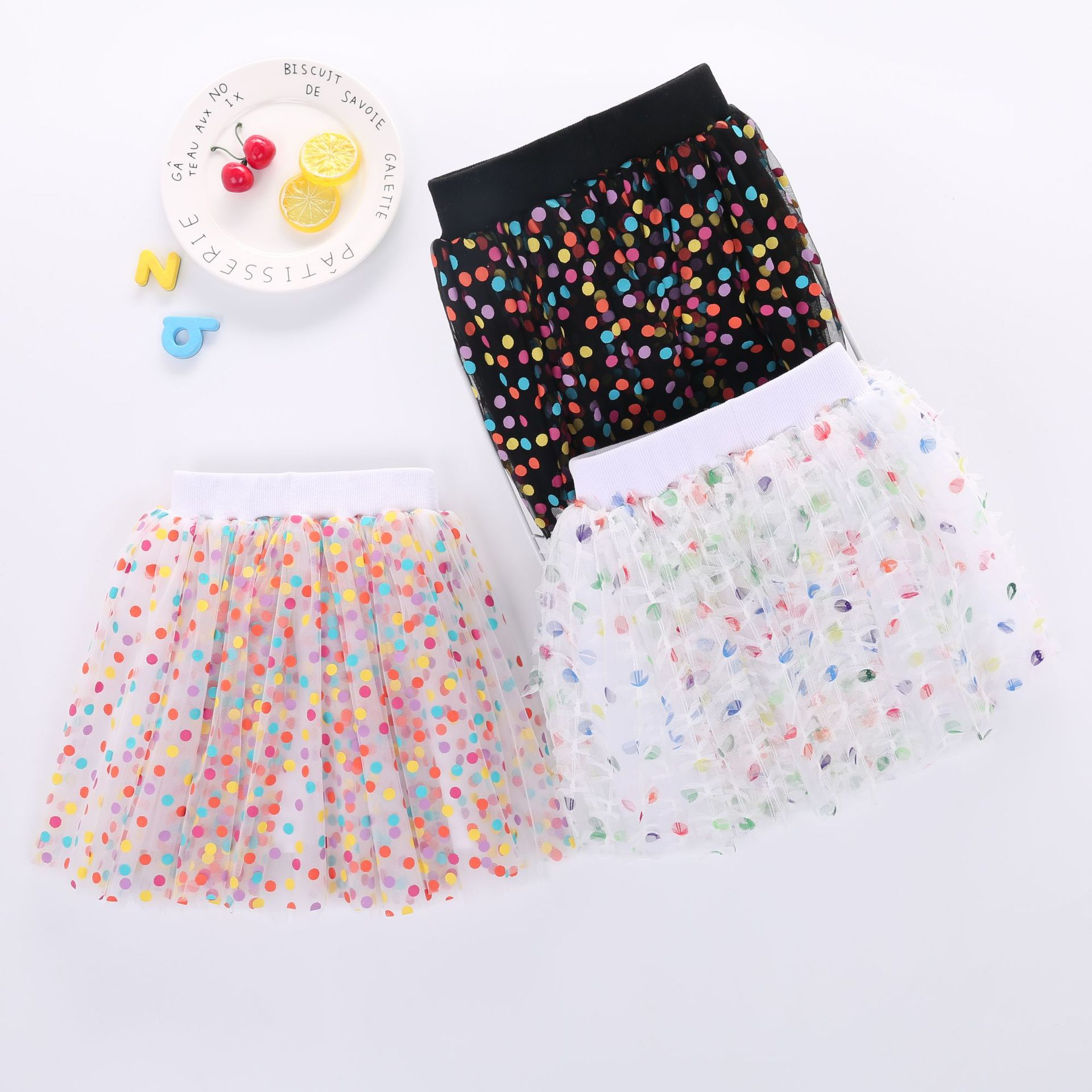 2022 New Baby Girl Clothes Toddler Summer Skirts Infant Rainbow Dots Tutu Kids Cute Mesh Skirt Children Princess Casual Clothing