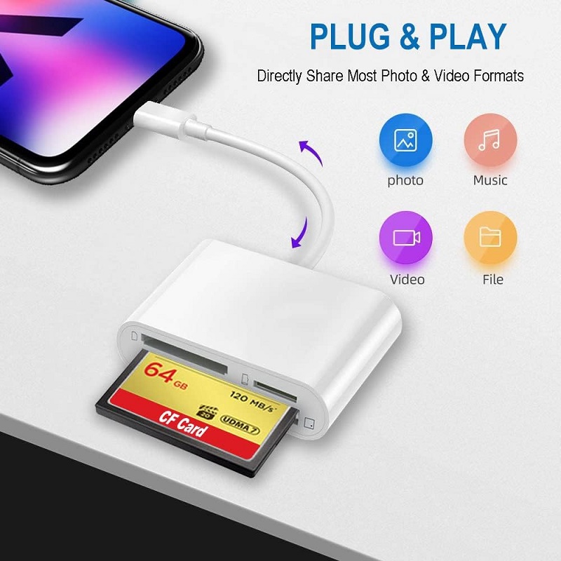 USB Type C CF Card Reader for iPhone 3 in 1 SD TF CF Card Reader lightning CF Card Adapter Camera Card Reader Plug and Play