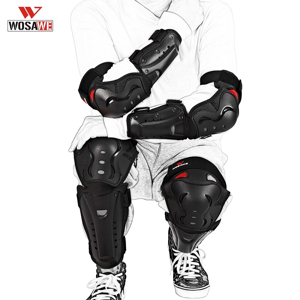WOSAWE Knee Pads Elbow Pads Suit Black Red Motorcycle Protective Gear Thickening Protection Accessories Reflective Adjustable