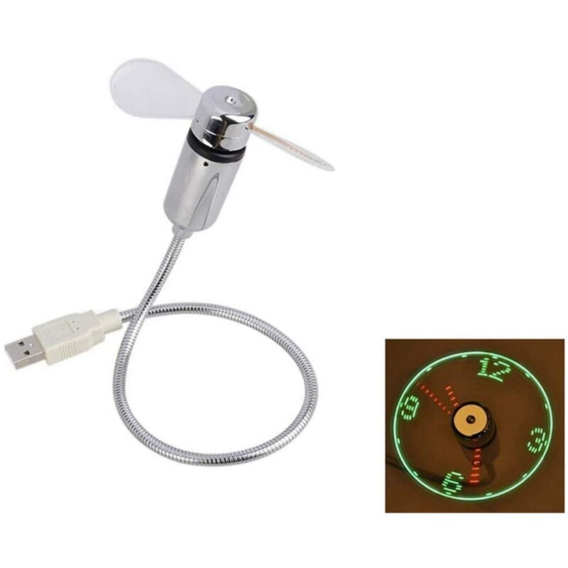 USB LED Clock Fan - Mini Flexible Quiet Cooling Fan with 2 USB Ports for Office, Home & Travel