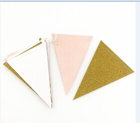 Banderines de bandera de oro blanco rosa, guirnalda de banderín de papel brillante para boda Teepee Deco de cumpleaños Nurser
