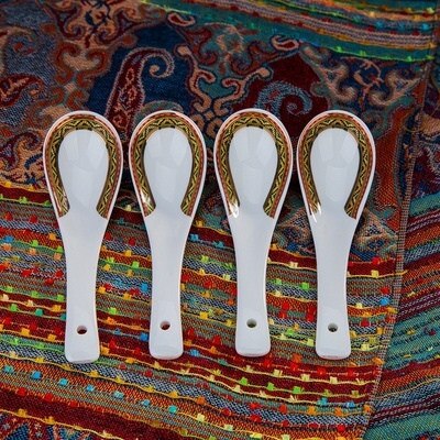 Ceramic Flatware Tableware Set Rice Pasta Bowl Plate Fish Dish Soup Pot Spoon Bone China War Horse Kitchen Utensil Wedding: Small Spoon Single