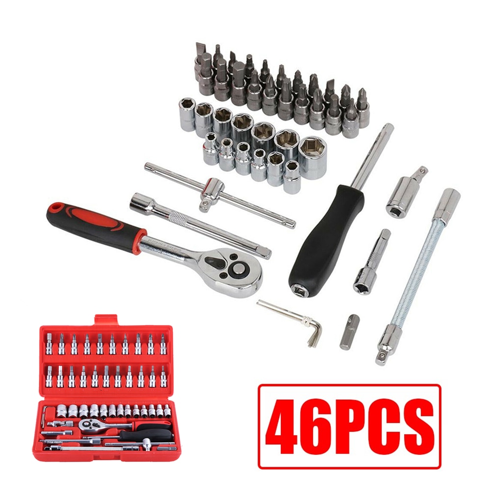 46 Stks/set 1/4-Inch Socket Set Multifunctionl Ratelsleutel Tool Set Thuis Reparatie Tool Kits Voor Auto Fiets Reparatie