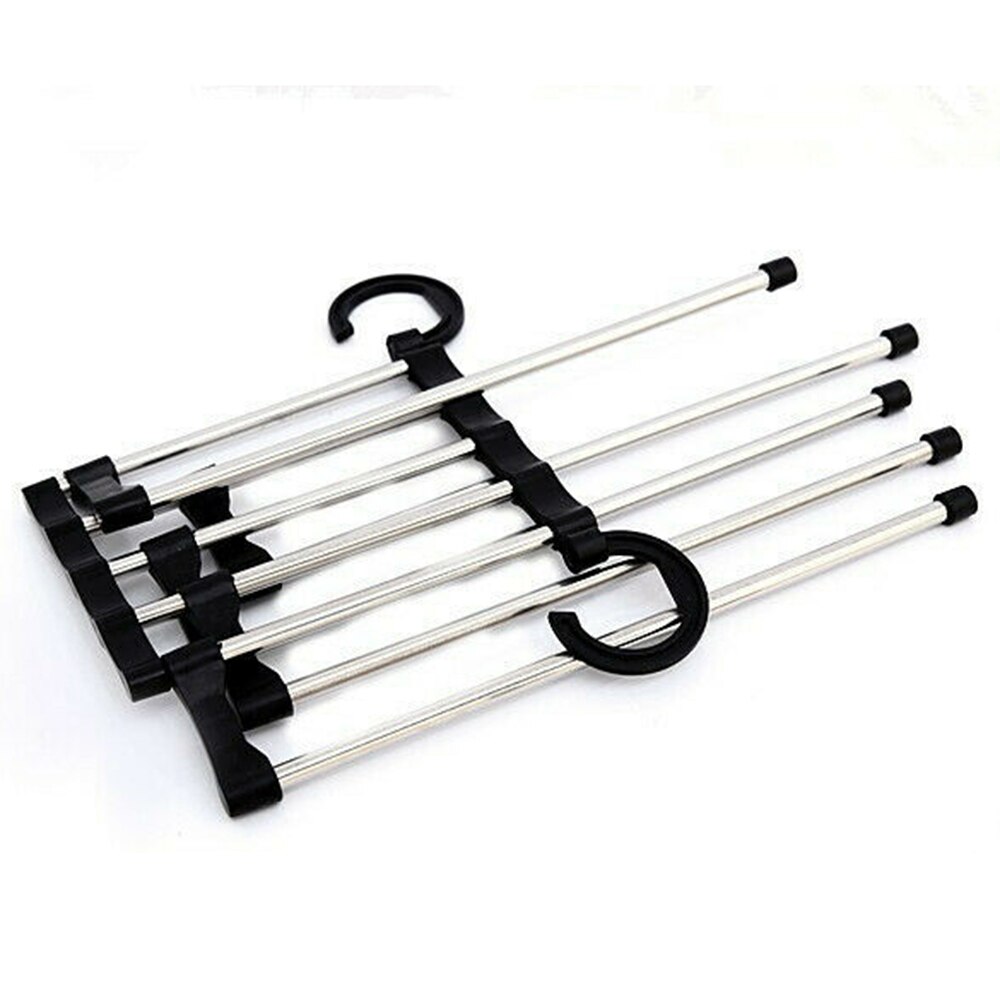 Multifunctionele Broek Rack 5 In 1 Rvs Zwarte Broek Opslag Hangers Magic Broek Doek Hanger Sjaal Tie Rack