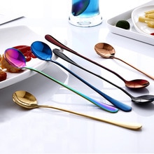 Colorful Spoon Long Handle Spoons Flatware Coffee Drinking Tools Kitchen Gadget Teaware Dessert Spoons Tableware 4.5