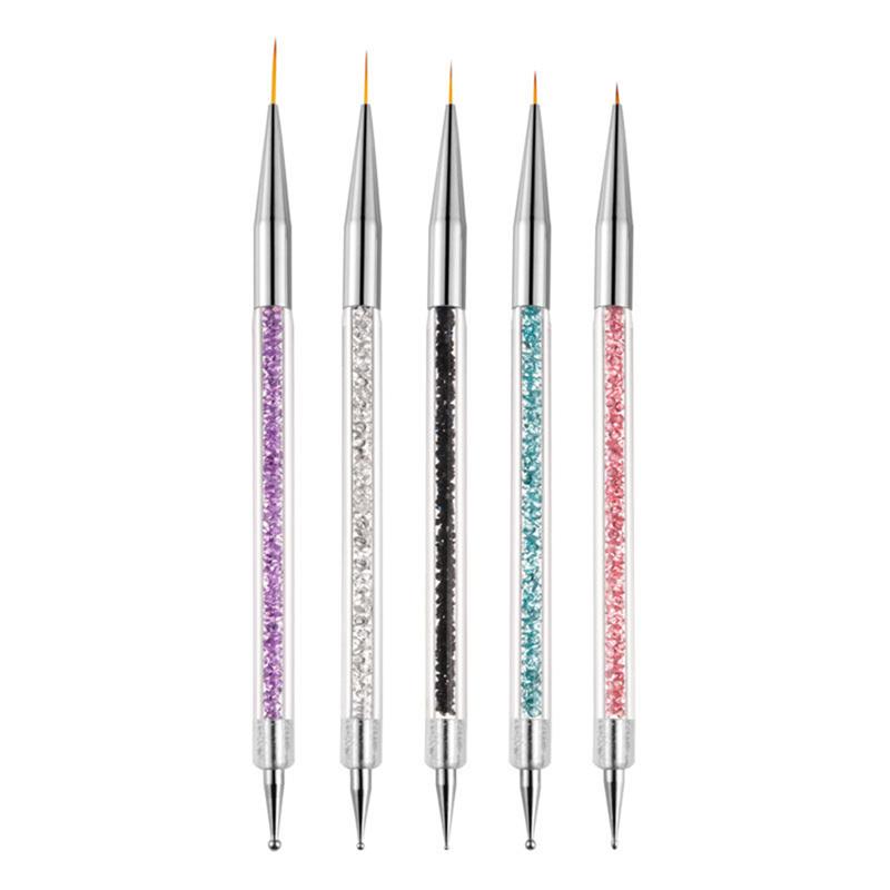 5pcs Nail Paint Pens Set Rhinestone Rod Nail Art Brushes Double-Ended Drawing Liner Dotting Pen Manicure Tools