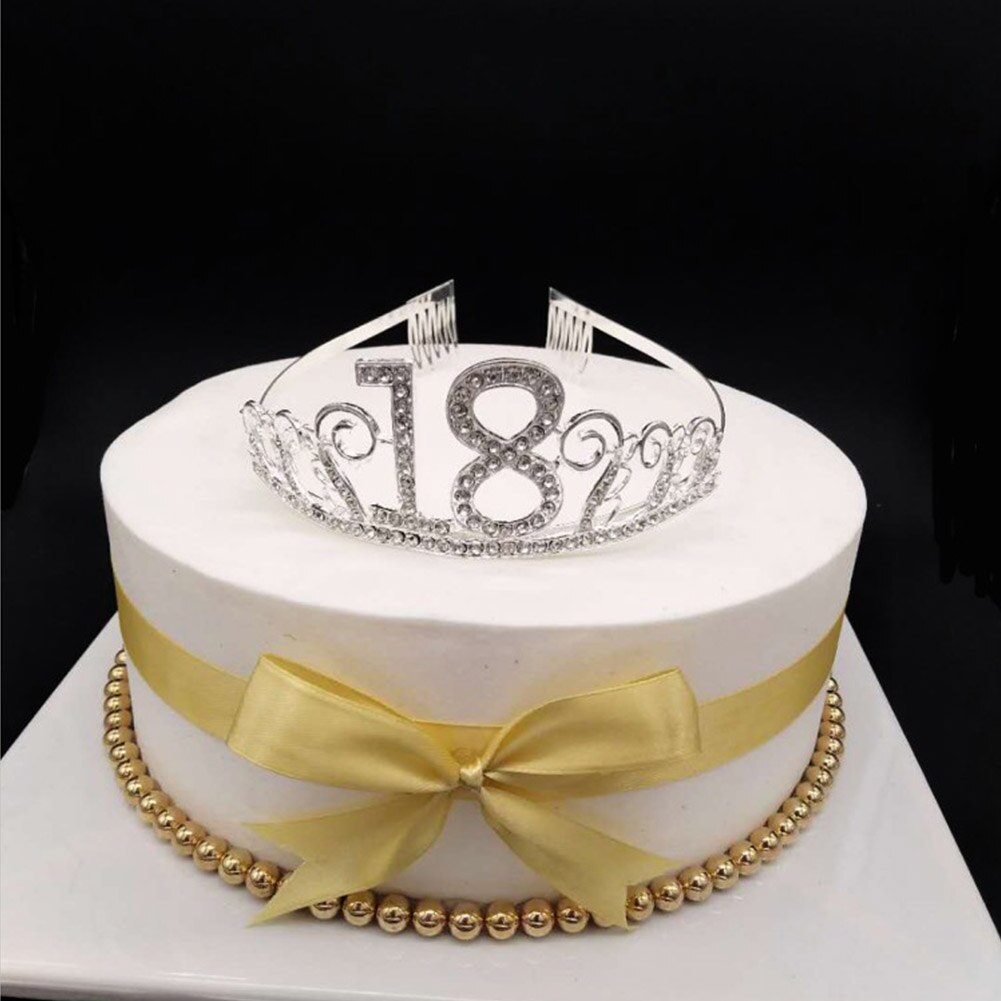 Tiara de aniversário com cristal, decoração de chapéu digital, tiara com strass, coroa, suprimentos para meninas, festa, banquete, presente: 18