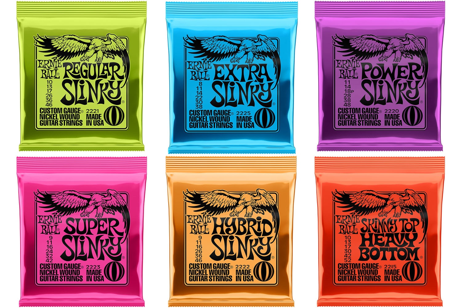6 Sets EniBall Nickel Wound Electric Guitar Strings ,2215, 2220, 2221, 2222, 2223, 2225