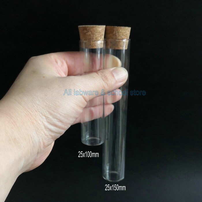 10Pcs Clear Glass Test Tube DIA 20/25/30mm Long 100/120/150/200mm Flat Bottom Test Tube With Cork