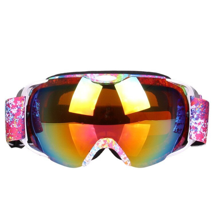 Ski Goggles Double Layer Anti-fog Large Spherical Snowfield Ski Eye-protection Goggles Mountain Climbing Bicycle Glass 201-: Watermarking Small Flower