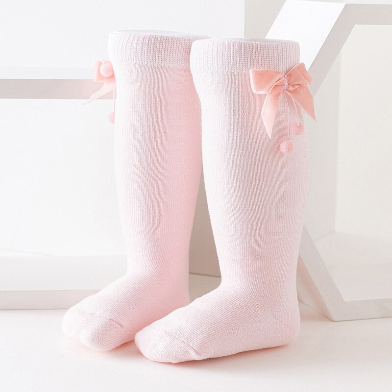 Efterår vinter varm baby sokker søde bowknot børn børn pige knæhøje sokker ensfarvet blød bomuld spædbarn toddler lange sokker: Lyserød