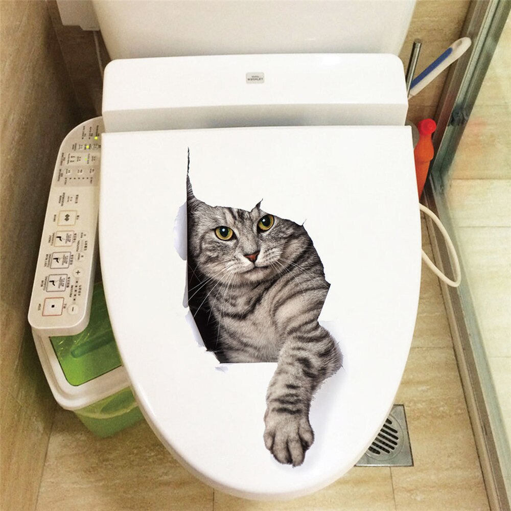 Toilet klistermærker katte væg klistermærke voyeur 3d dyr vandtæt vinyl tapet mærkater badeværelse spejl cover møbler hjem indretning: Y1761 c