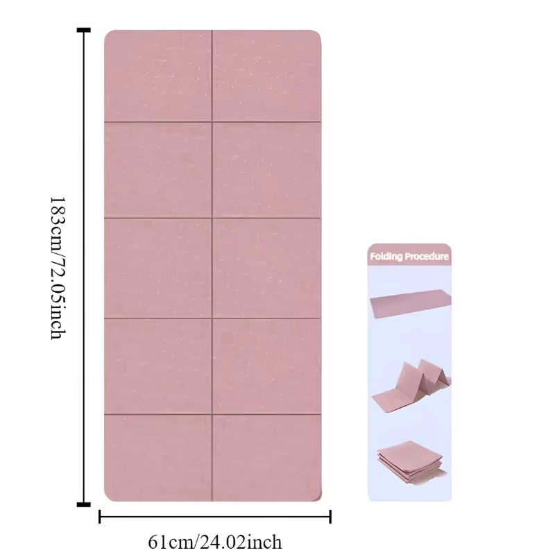 Sammenleggbar yogamatte, lydløs, miljøvennlig, sammenleggbar, reise, fitness, trening, dobbeltsidig, sklisikker, for pilates og gulvtrening, dans: Beige