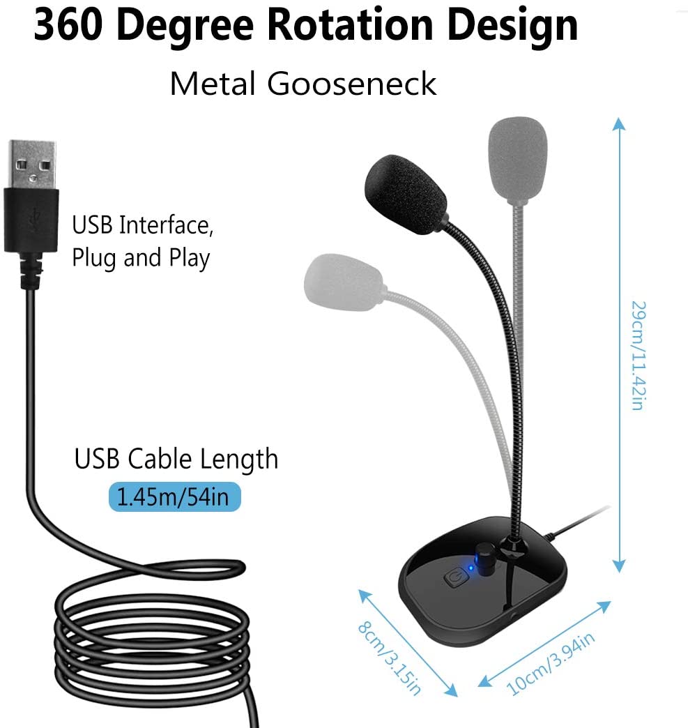 XIAOKOA USB Gooseneck Microphone For Teaching Classroom Online Meeting Video Social APP PC Laptop Height Adjustable
