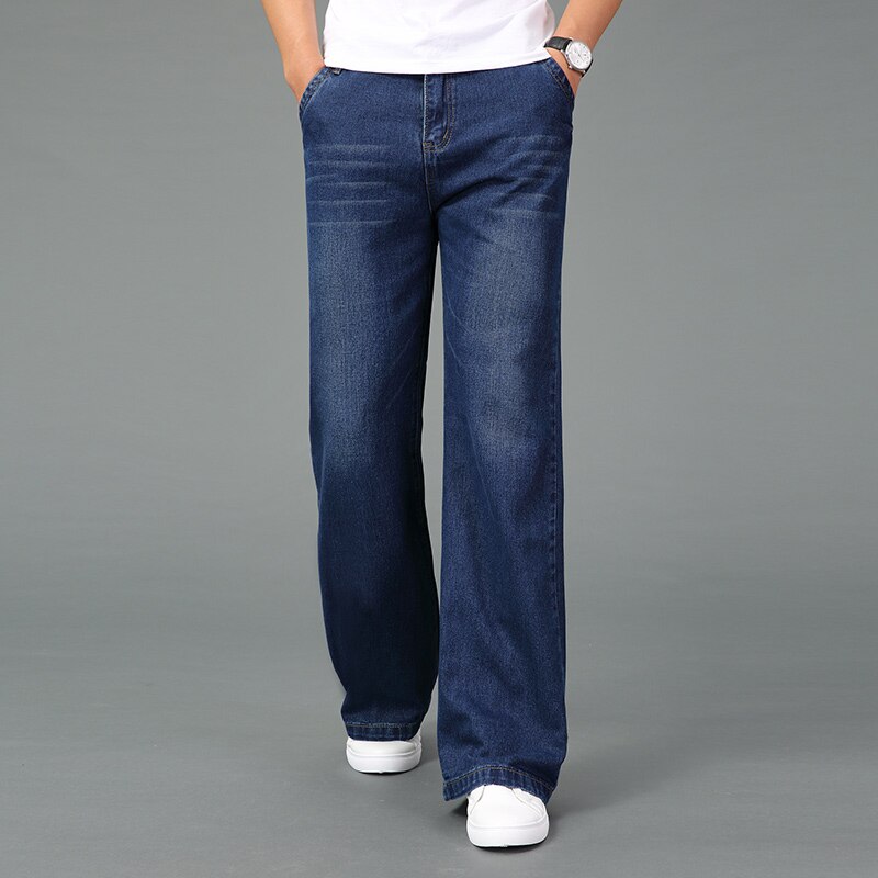 Pantalones vaqueros largos de pierna ancha para hombre, pantalón informal azul campana, pantalones Vaqueros bootcut, primavera: dark blue / 26