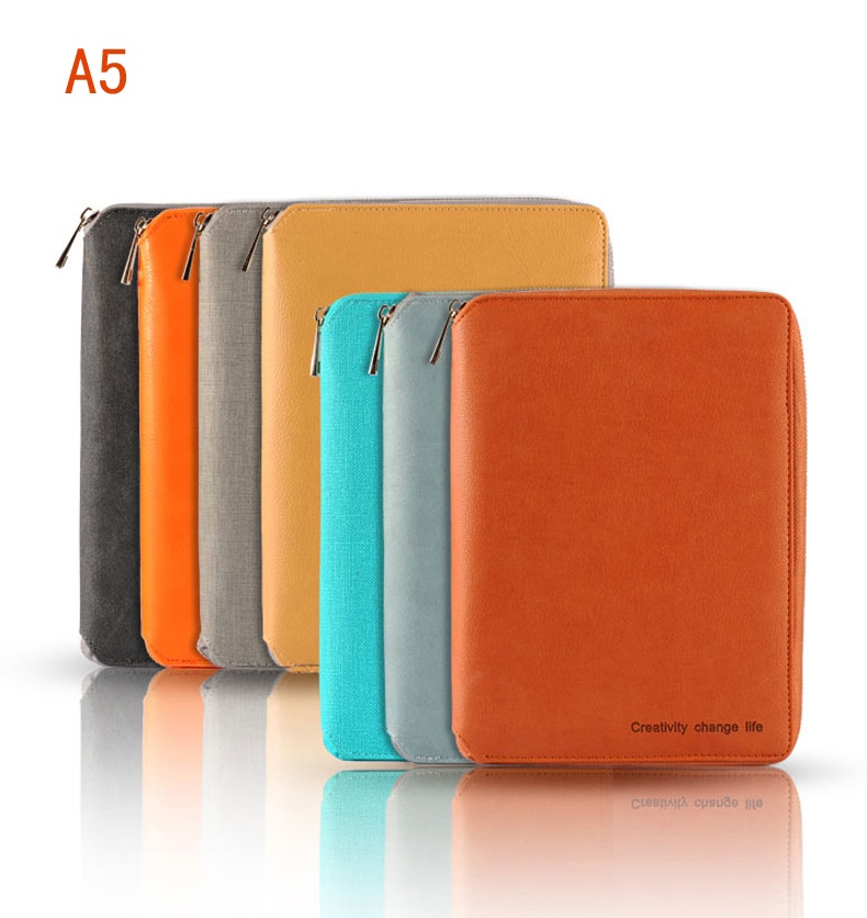 Cahier à spirale en cuir A5, organisateur de planificateur d'agenda de reliure à glissière, organisateur de document de padfolio de bureau de grande capacité de Macaron