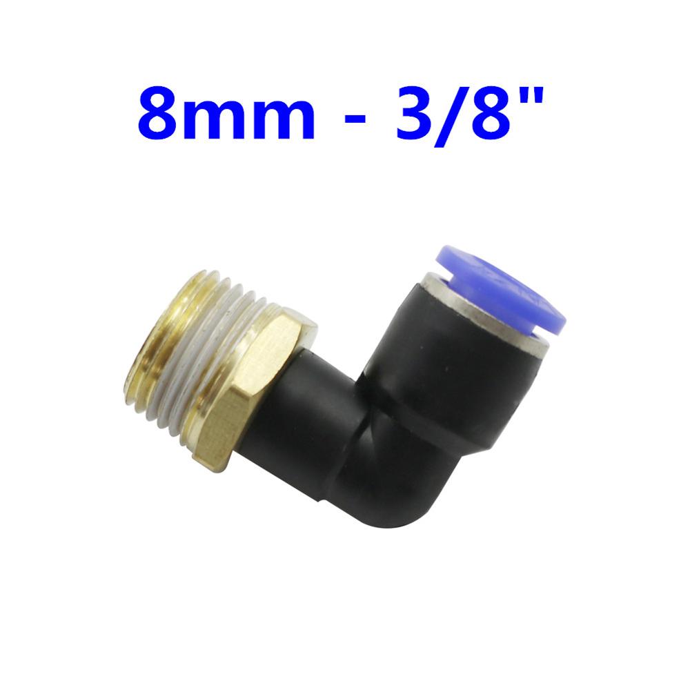 Conector de tubo neumático de aire, 10mm, 8mm, 6mm, 4mm, 12mm, OD, manguera de 1/8 &quot;, 1/4&quot;, 3/8 &quot;, 1/2&quot;, rosca macho, conectores en forma de L, accesorios de tubería: 8mm - 3I8 inch