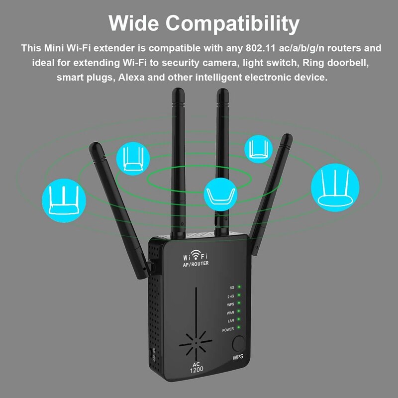Wifi range extender 1200 mbps wifi repeater trådlös signal booster 2.4 och 5 ghz wifi extender signalförstärkare-eu-kontakt