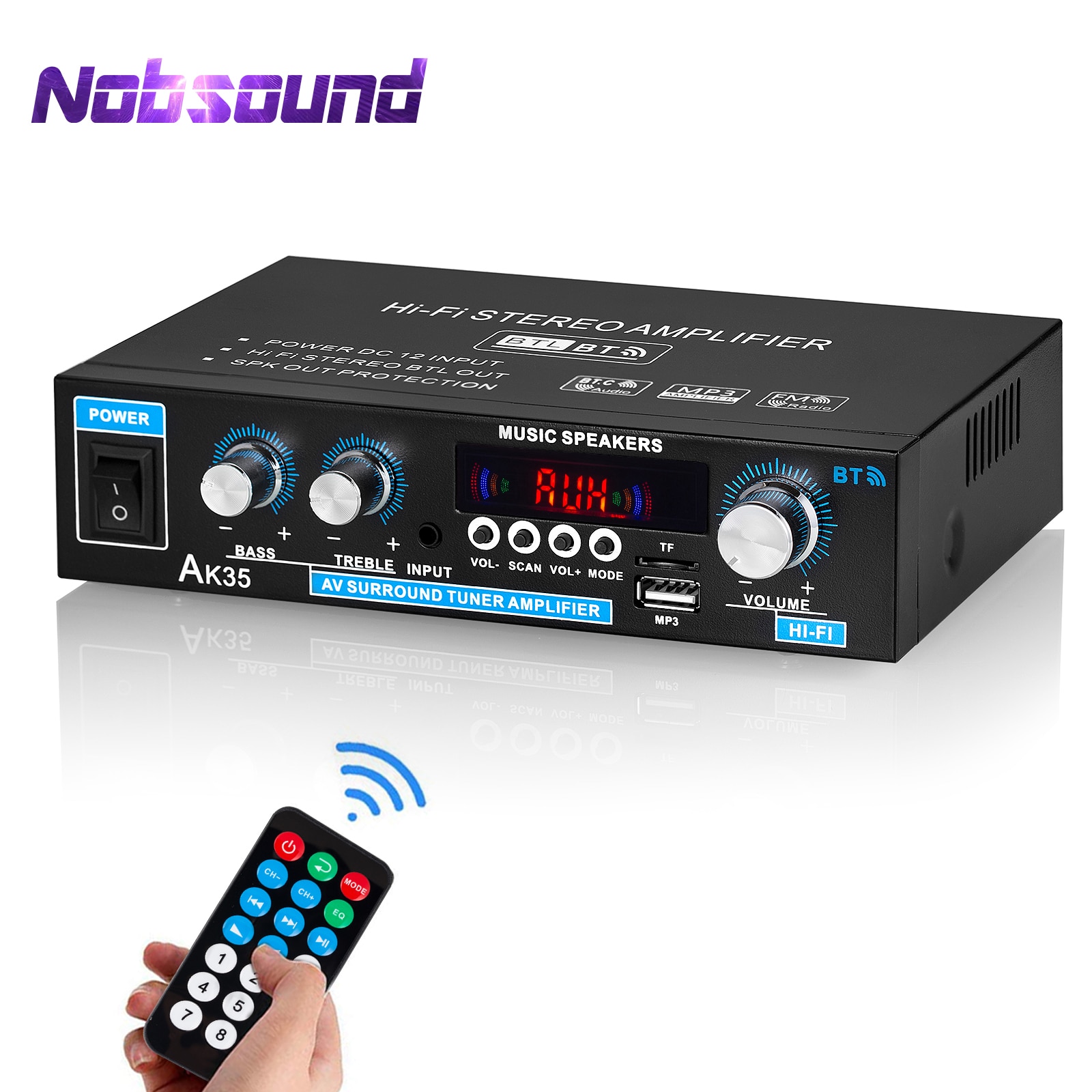 Nobsound Mini 2.0 Channel Digital Amplifier Bluetooth 5.0 Receiver USB Music Player Stereo Home/Car/Marine Audio Amp