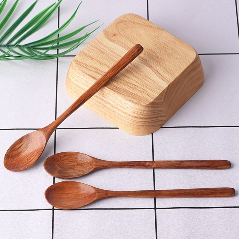 Wooden Spoons, 12 Pieces Wood Soup Spoons for Eating Mixing Stirring, Long Handle Spoon Kitchen Utensil