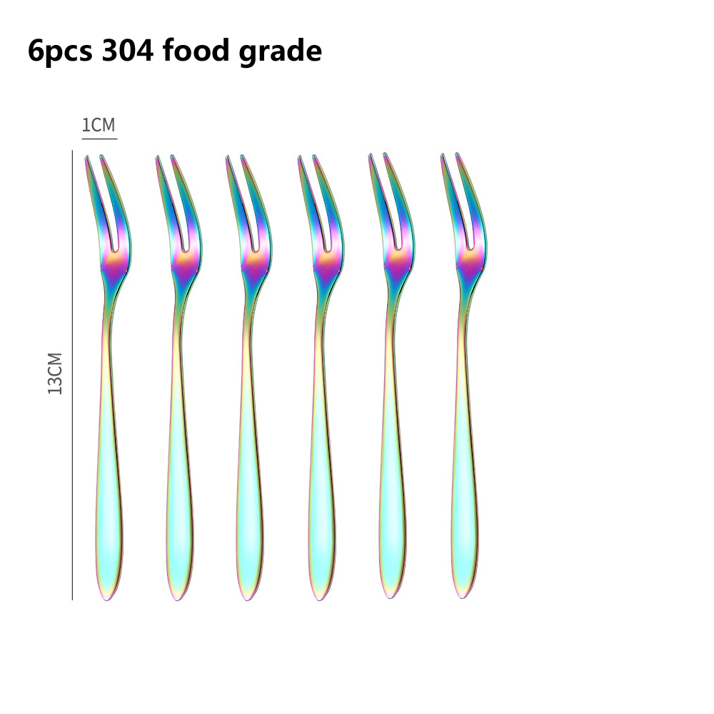 6/12 stücke Edelstahl Zwei-zinken Gabel Obst Gabel set Geschirr Mehrere Verwenden Snack Kuchen Dessert Gabeln Cafeteria Hause besteck: rainbow 6pcs
