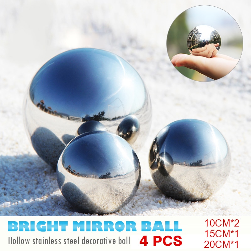 4PCS Mirror Gazing Balls Stainless Steel Hollow Ball Brightness Shine Mirror Sphere Home Garden Ornament Decoration 10/15/20CM