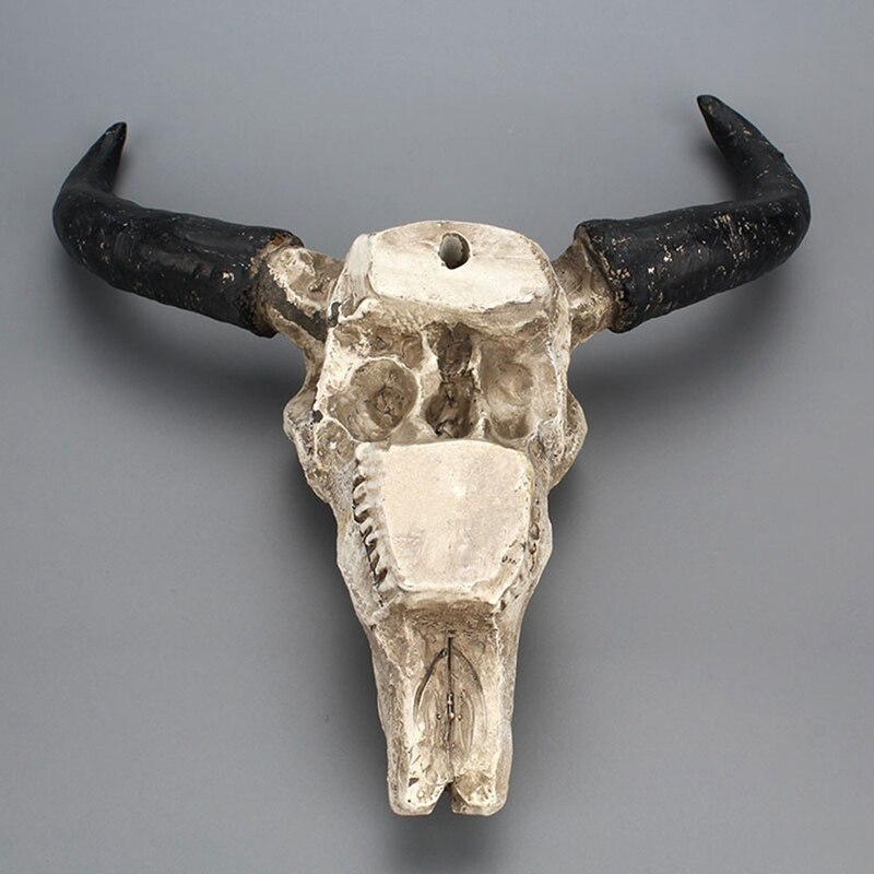 Harpiks langhorn ko kraniet hoved væghængende indretning 3d dyreliv dyreliv skulptur figurer håndværk horn til hjem halloween indretning