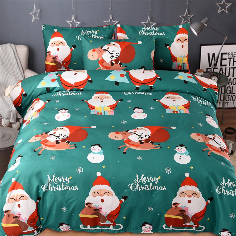 Christmas Bedding Set Quilt Cover Santa Claus Pattern Pillowcase Comforter Bedclothes for Family Hotel Supplies EU US CN Queen
