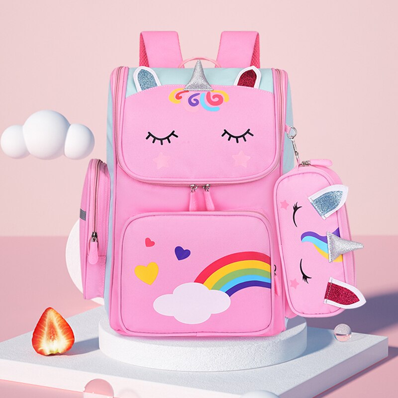 3D unicornio primaria mochilas de escuela para niñas lindo impermeable niños bolsa de estudiante de la Escuela de dibujos animados de niña de 6-12 niños mochila