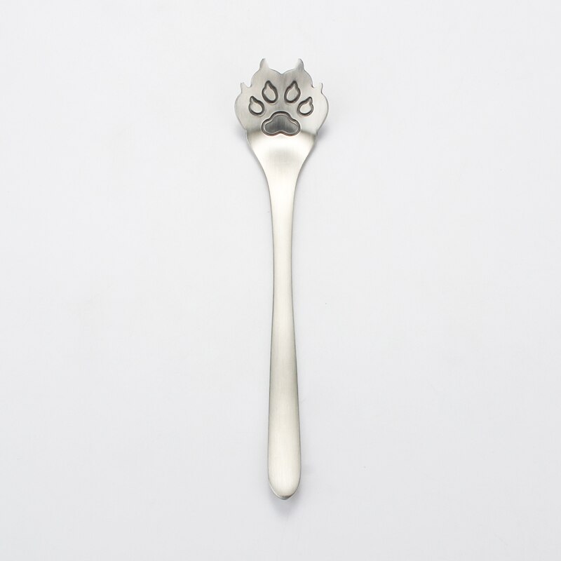 304 Stainless Steel Cat Dog Paw Claw Coffee Tea Milk Spoons Hollow Dessert Spoon Stirring Gold Spoon Cute Kitchen Tools: Silver Dog Spoon
