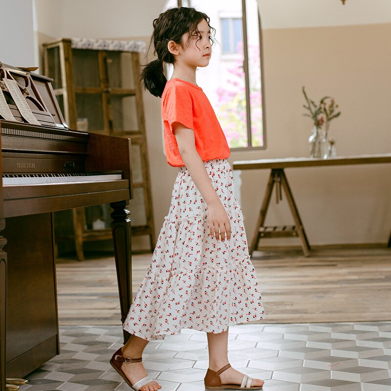 Summer Girls Floral Skirt Teen Girls Chiffon Skirt Kids Maxi Ruffle Skirts Cute Children Clothing Size 4 6 8 10 12